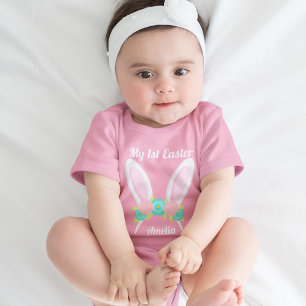 My First Easter Cute Pink Bunny Ears Custom Baby Bodysuit