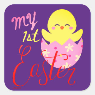 MY FIRST EASTER funny easter egg chick gift Square Sticker