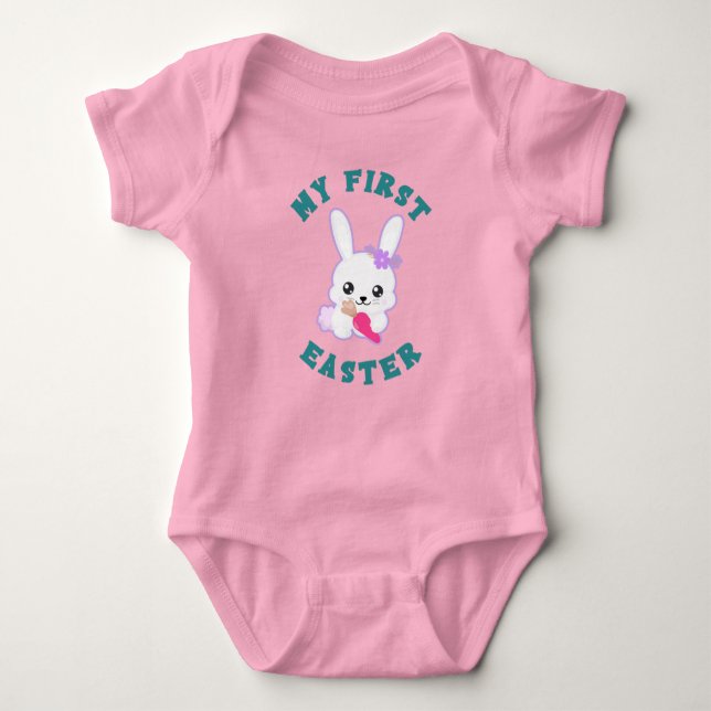 My First Easter Girl's Pink Baby Bodysuit (Front)