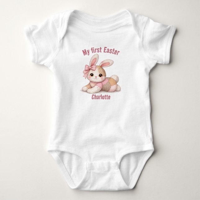My First Easter Patchwork Bunny Baby T-Shirt Bodysuit (Front)