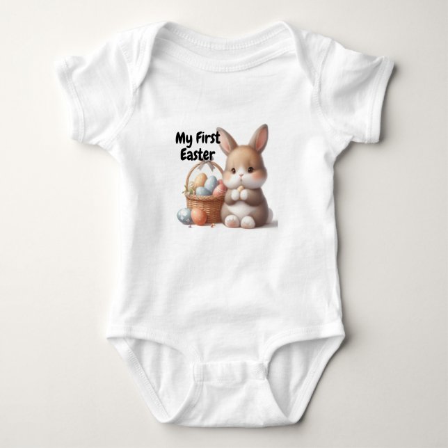 My First Easter with Easter Bunny and Basket  Baby Bodysuit (Front)