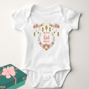 My First Eid Mubarak Cute Flowers Lamp Moon Stars  Baby Bodysuit