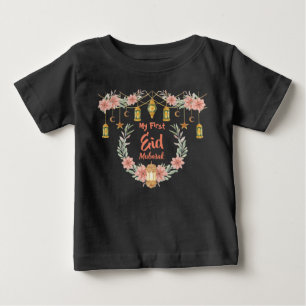 My First Eid Mubarak Cute Flowers Lamp Moon Stars  Baby T-Shirt