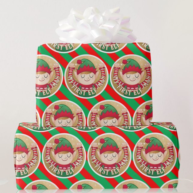 My First Elf-Mas Christmas Red n Green Wrapping Paper (Creator Uploaded)