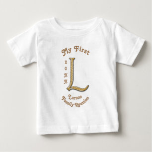 My First Family Reunion Gold and Silver Letter L Baby T-Shirt