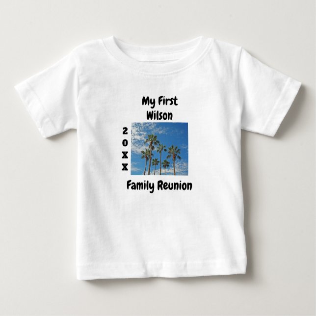 My First Family Reunion Palm Tree Beach Keepsake Baby T-Shirt (Front)
