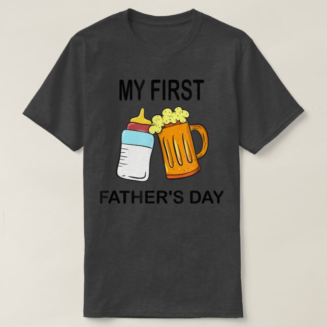 My First Fater's Day Beer Milk Father's Day Dad  T-Shirt (Design Front)
