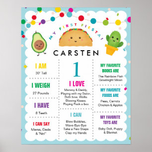 My First Fiesta Birthday Boy 1 Year Old Milestone Poster