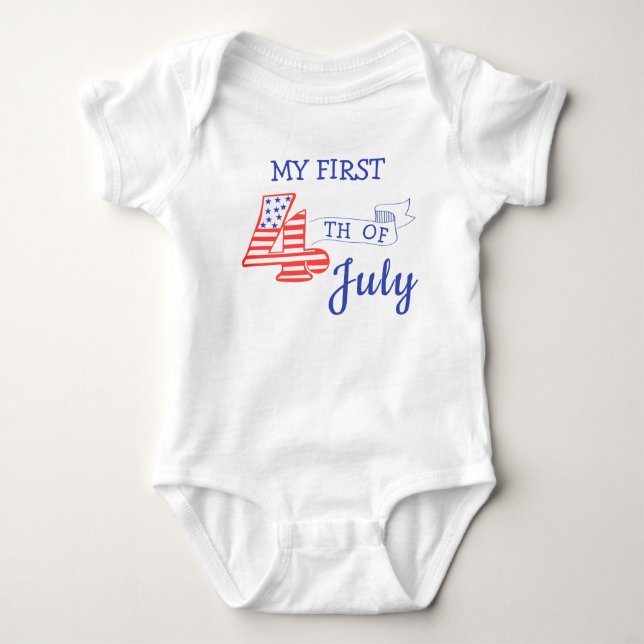 My First Fourth Of July Stars Stripes Red Blue Baby Bodysuit (Front)