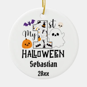 my first halloween baby boo, custom name & image ceramic ornament