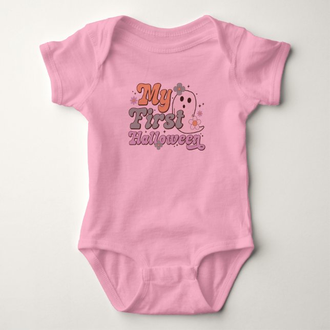 My First Halloween colourful groovy typography Baby Bodysuit (Front)