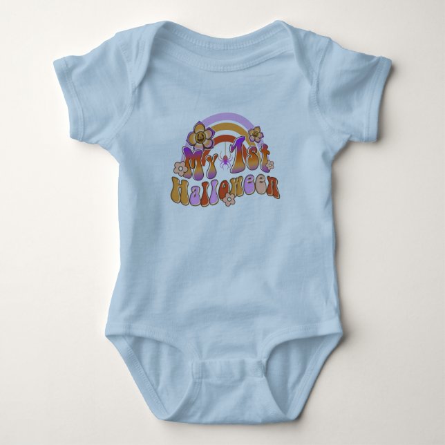 My First halloween, colourful retro boho typograph Baby Bodysuit (Front)