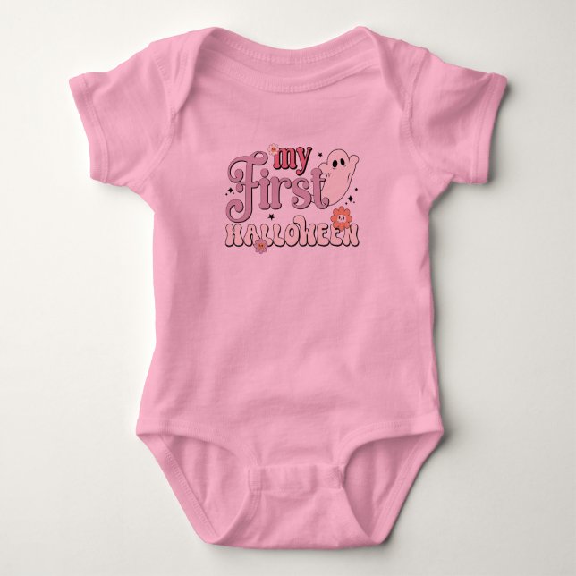My First Halloween colourful retro typography Baby Bodysuit (Front)