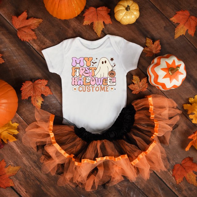 My First Halloween Custome Pumpkin Ghost Groovy Baby Bodysuit (Creator Uploaded)