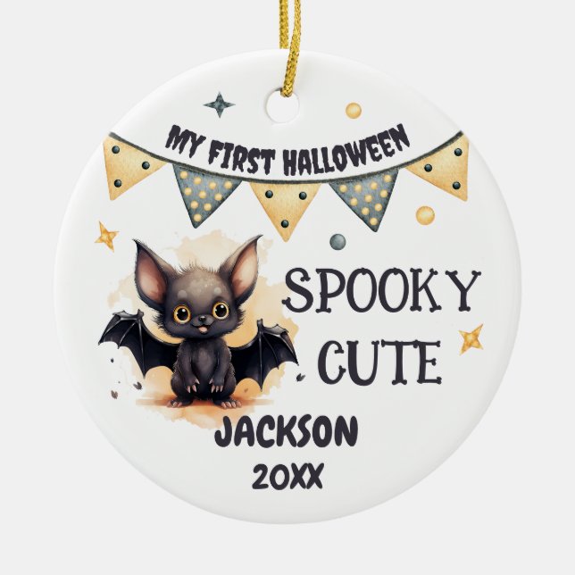 My First Halloween - Cute Baby Bat Customisable Ceramic Ornament (Front)