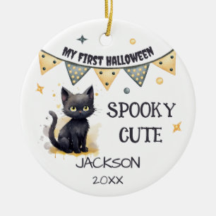 My First Halloween - Cute Black Cat Customizable Ceramic Ornament