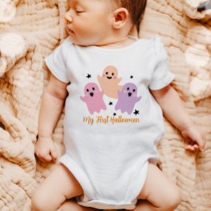My First Halloween Cute Ghosts Pink Purple Girl Baby Bodysuit