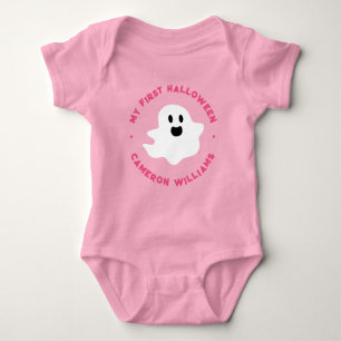 My first Halloween cute happy cartoon ghost pink Baby Bodysuit