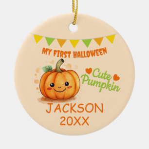My First Halloween Cute Pumpkin Customisable Photo Ceramic Ornament