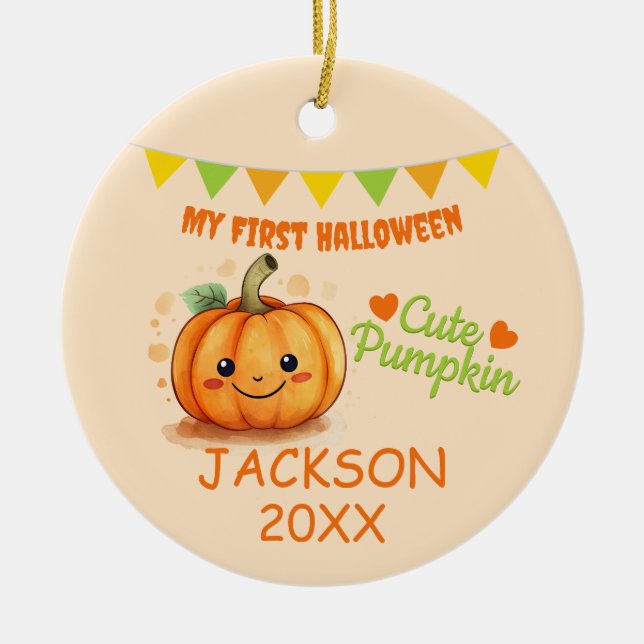 My First Halloween Cute Pumpkin Customisable Photo Ceramic Ornament (Front)