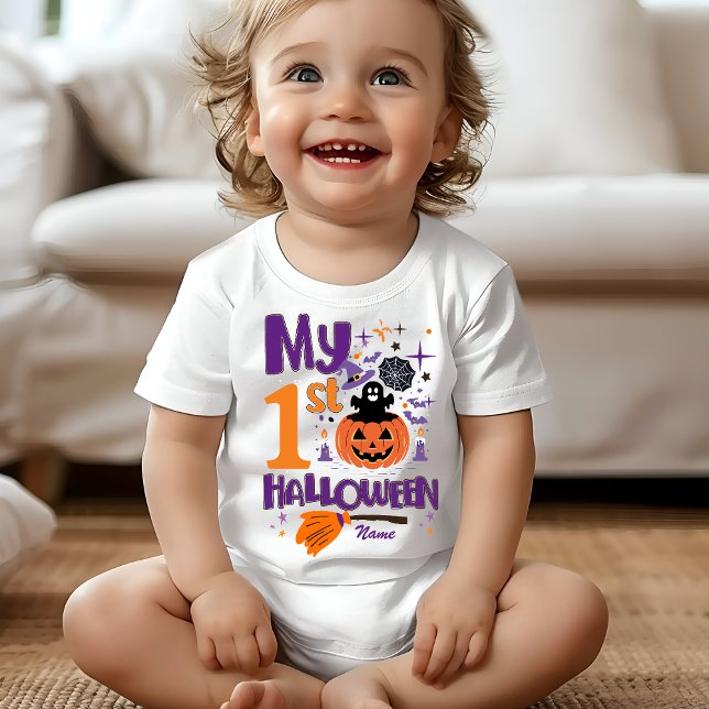 My First Halloween Cute Pumpkin Funny Baby T-Shirt (Creator Uploaded)