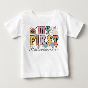 My First Halloween Cute Pumpkin Ghost Groovy Baby T-Shirt