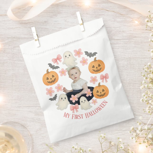 My First Halloween | Cute Pumpkin & Ghost Wreath  Favour Bag (Clipped)
