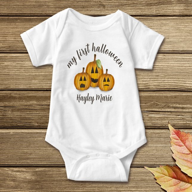 My First Halloween Cute Pumpkin Jack O'lanterns Baby Bodysuit (Creator Uploaded)