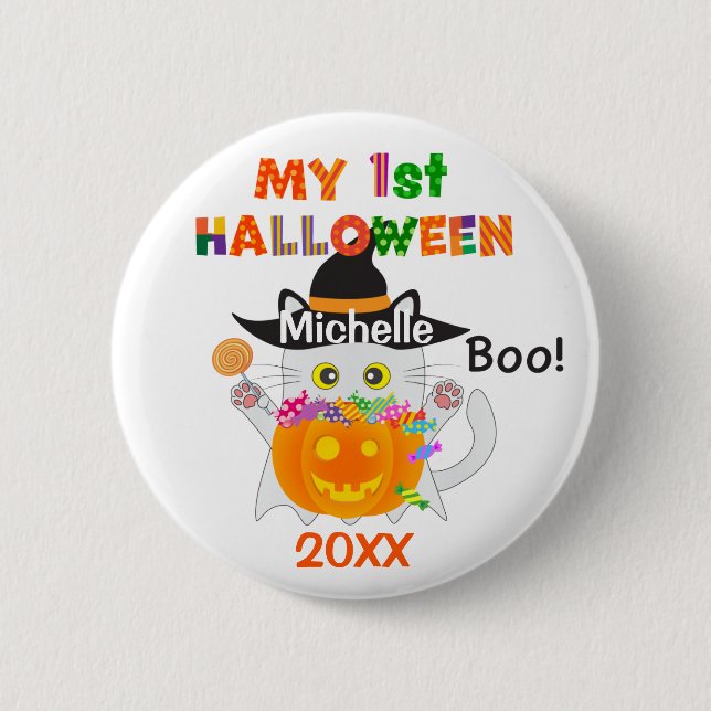 My First Halloween Ghost Cat 6 Cm Round Badge (Front)