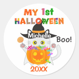 My First Halloween Ghost Cat Classic Round Sticker