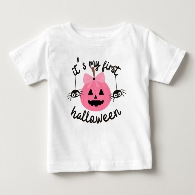 My First Halloween Happy Pink Pumpkin Baby Girl Baby T-Shirt (Front)