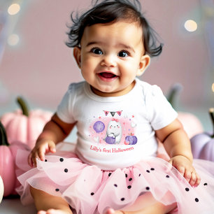 My first Halloween Name Pink Baby Girl Bodysuit