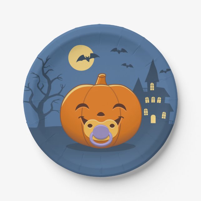 My First Halloween Pacifier Pumpkin Paper Plate (Front)