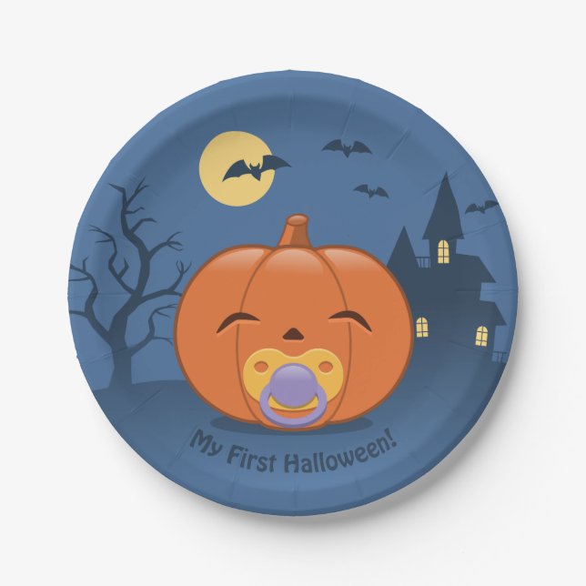 My First Halloween Pacifier Pumpkin Paper Plate (Front)