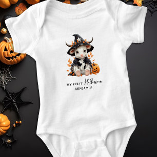My First Halloween Personalised Cute Witch Cow Baby Bodysuit