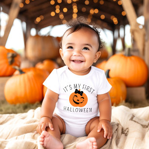 My First Halloween Pumpkin Bow Baby Girl Bodysuit