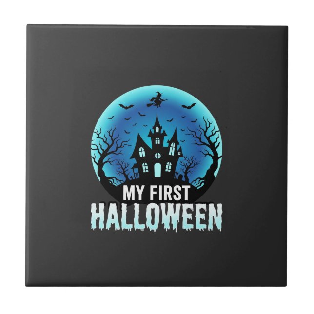 My First Halloween Spooky Haunted House Design_1 Ceramic Tile (Front)