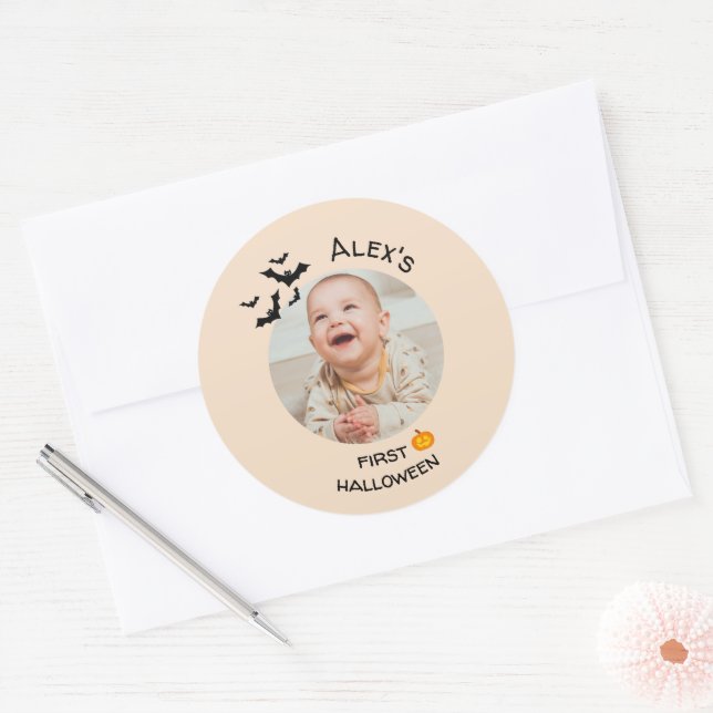 My First Halloween Sticker| Custom Photo Classic Round Sticker (Envelope)