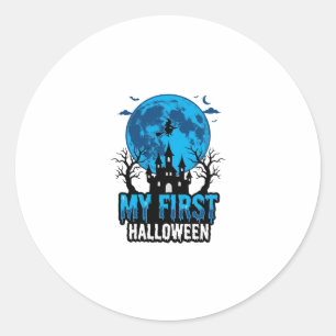 My First Halloween Vintage Haunted Castle Baby Shi Classic Round Sticker