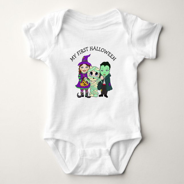 My First Halloween Witch, Mummy and Vampire Baby Bodysuit (Front)