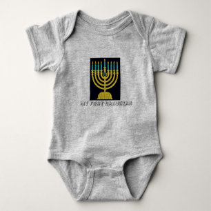 My First Hanukkah Pop Art Menorah Baby Bodysuit