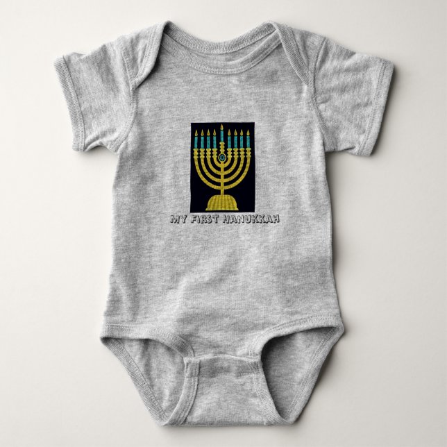 My First Hanukkah Pop Art Menorah Baby Bodysuit (Front)
