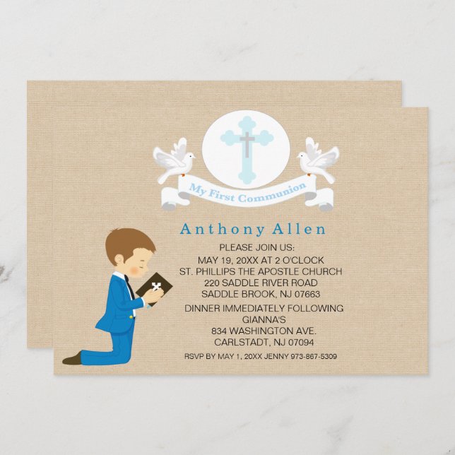 My First Holy Communion Boy Kneeling Invitation (Front/Back)