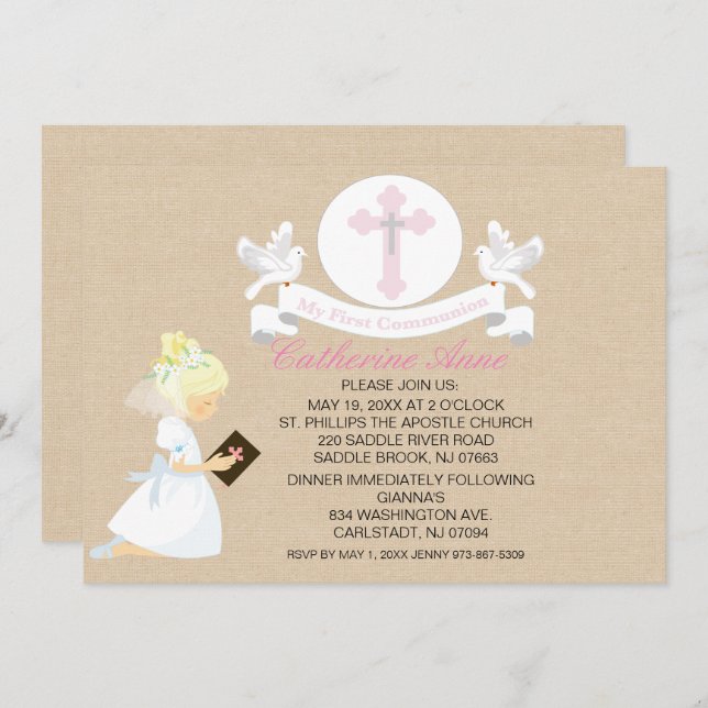 My First Holy Communion Girl Kneeling Invitation (Front/Back)