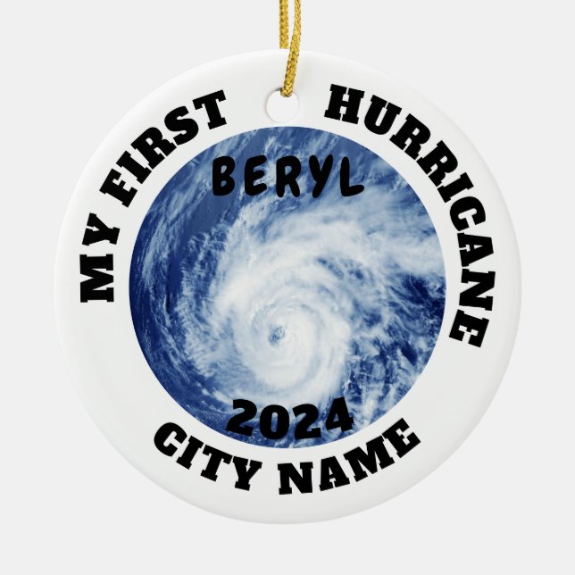 My First Hurricane Beryl Custom City Name Ceramic Ornament (Front)
