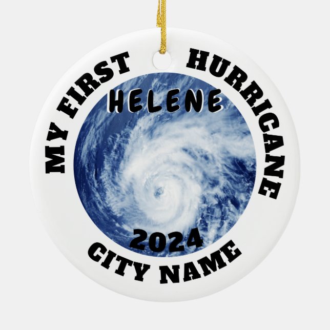My First Hurricane Helene Custom City Name Ceramic Ornament (Back)