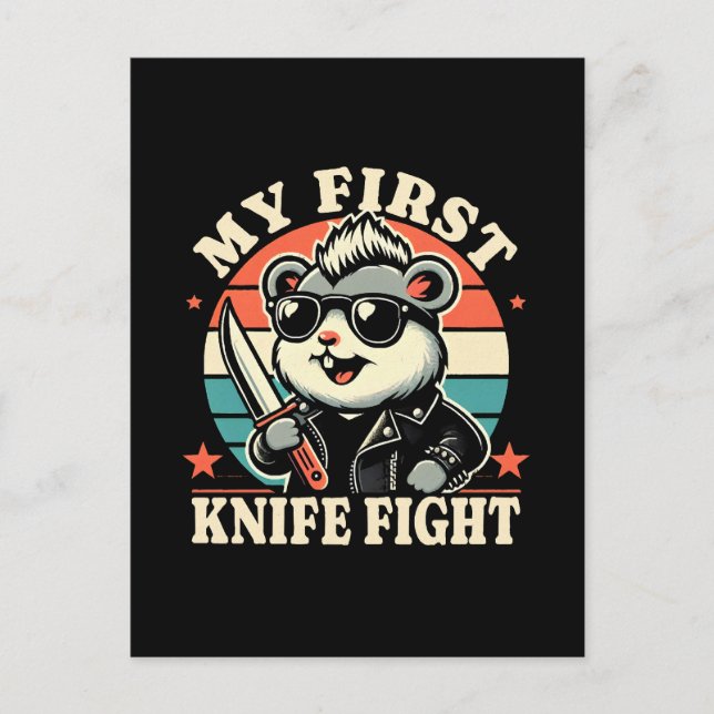 My First Knife Fight - Cool Hamster Invitation Postcard (Front)