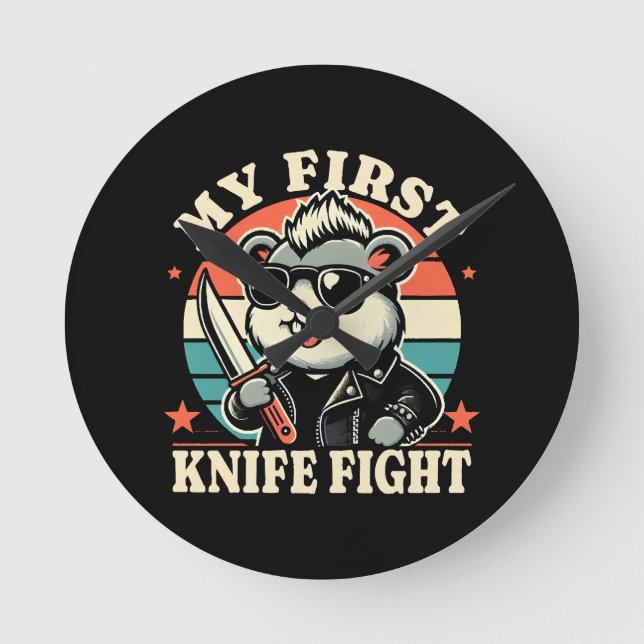 My First Knife Fight - Cool Hamster Round Clock (Front)
