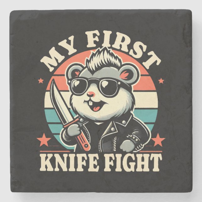My First Knife Fight - Cool Hamster Stone Coaster (Front)