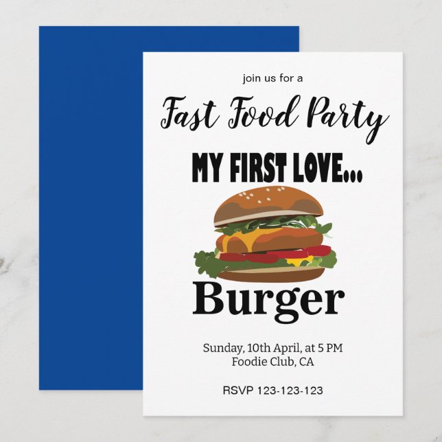 My First Love Burger Fast Food Party Invitation (Front/Back)